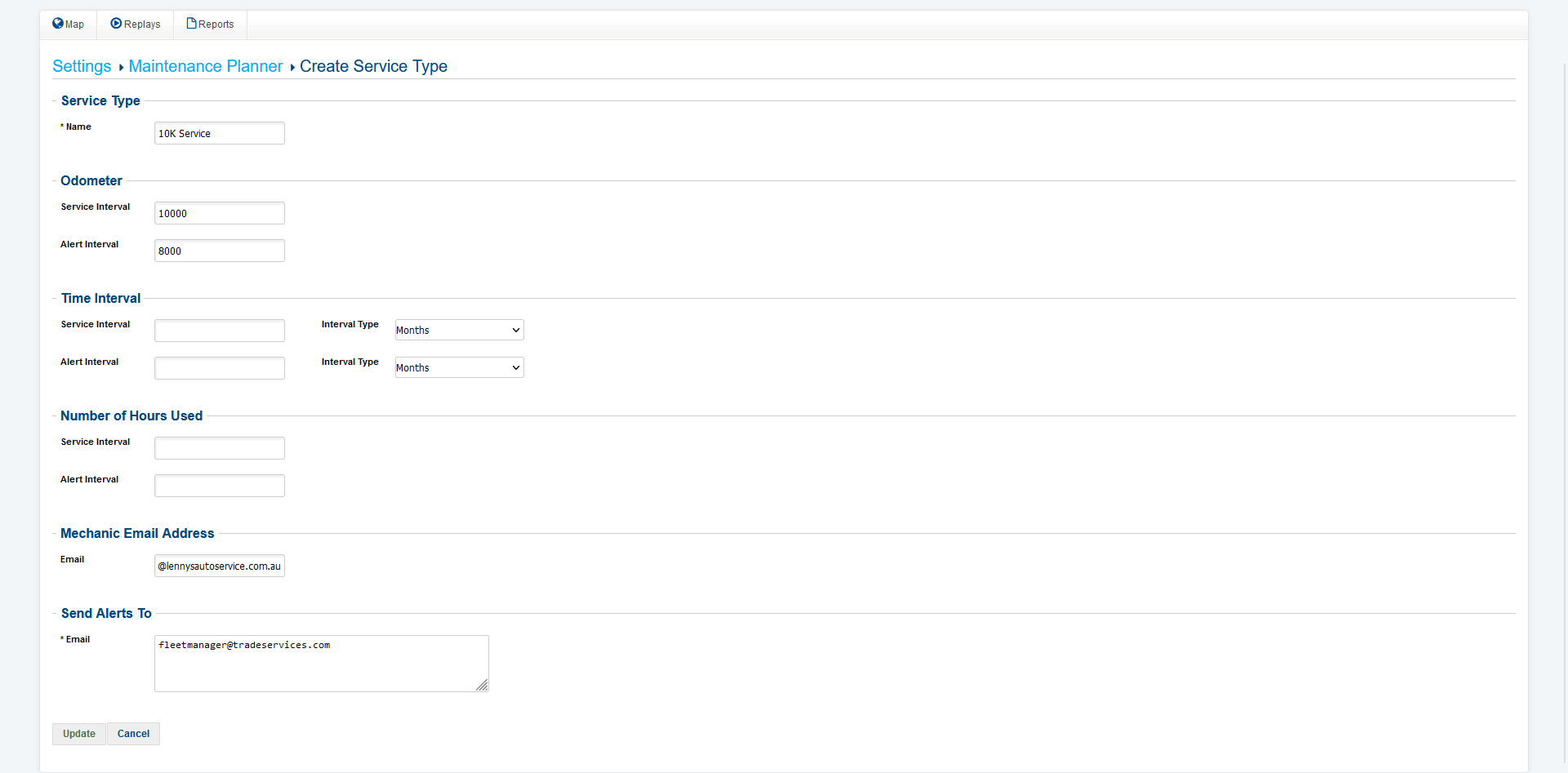 A screenshot of the Create Service Type page.